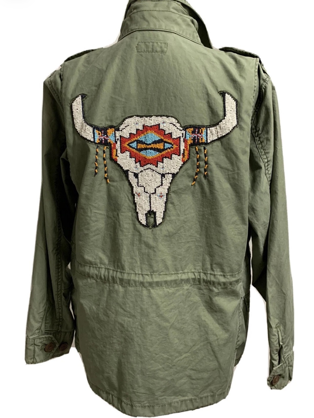 Polo Ralph Lauren vintage style army jacket seedbead cow skull western jacket L